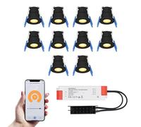 10x HOFTRONIC Milano - Mini LED Recessed Spotlights 12V Black - Smart Home - WiFi + Bluetooth - IP65 Waterproof Dimmable - 2700K Warm White - Google Home, Amazon Alexa & Siri - Mini Pot Saw Size Ø 28
