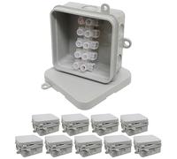 10x IP44 Junction Box with Push on Lid and 15A 5 Way Strip Connector for Electrical Wiring and Lighting - Indoor or Outdoor - 65mm