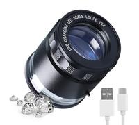 10X Jewelers Loupe Rechargeable with LED Lights & a Detachable Reticle Scale, 25mm Field of View, Adjustable Focal Length, Eye Loupe Magnifier Jewelry Magnifying Glass for Gems Coins Stamps Watches