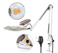 10X LED Magnifying Lamp with Clamp, KIRKAS 2,200 Lumens Dimmable Super Bright Daylight Magnifying Glass with Light and Stand, Adjustable Swivel Arm Magnifier lamp for Reading Repair Crafts-White