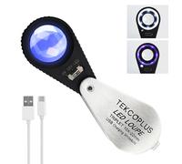 10x Magnification Gem Loupe with UV & LED Lights 22mm Triplet Lens Portable Jewelry Magnifier Eye Inspection Loupe for Gemstones Optical Lens Magnifier Rechargeable Battery for Jewelers, Gemologists
