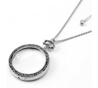 10X Magnifier Necklace, 40mm Diameter Magnification Lens Glass Pendant, Portable Pocket Magnifying Optical Loupe Monocle Vintage Chain Jewelry for Large Zooming Reading Book Craft Library Women-Silver