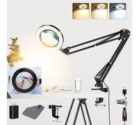 10X Magnifying Glass with Light, Adjustable Swing Arm 72 LEDs Real Glass Lens Magnifying Lamp, 3 Color Modes 10 Stepless Dimmable, Lighted Magnifier for Daily Reading Hobbies Crafts Workbench (Black)