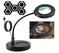 10X Magnifying Glass with Light and Stand, 5-Color Mode, 10 Brightness Dimmable, 72 LEDs, Adjustable Arm, Flexible Gooseneck 10X Magnifier Desk Lamp for Hobbies, Reading, Jewelry, Workstation Lamp