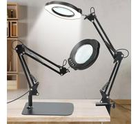 10X Magnifying Glass with Light and Stand, 5 Color Modes, Stepless Dimmable, Adjustable Arm, 2-in-1 LED Tabletop Magnifying Lamp, Hands-Free Magnifier for Reading, Crafts, Close Work & Repair, Black