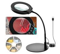 10X Magnifying Glass with Light and Stand, 5 Colour Modes Stepless Dimmable LED Desk Lamp, Flexible Gooseneck Hands Free Magnifier for Art Accessories Craft Hobby Reading Sewing Close Work