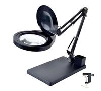 10X Magnifying Glass with Light and Stand, 5" Large Optical Glass Lens, 3 Color Modes Stepless Dimmable, Adjustable Swivel Arm Desk Magnifier for Hobby Reading