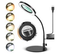 10X Magnifying Glass with Light and Stand, Flexible Gooseneck Magnifying Lamp, LED Desk Lamp Magnifier with 5 Colour Temperatures and 5 Levels Brightness, for Hobbies, Reading, Close Work, Jewelry