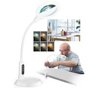 10X Magnifying Glass with Light and Stand, LED 5 Color Modes, Brightness Stepless Dimming Lighted Magnifier Hands Free, Flexible Gooseneck Desk Lamp with Clamp for Close Works, Crafts, Hobby - White