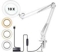 10X Magnifying Glass with Light and Stand, LED Desk Lamp with Clamp,72LEDs & 5 Color Modes Magnifier Desk Lamp,10X Magnifying Lamp for Craft Work Reading Sewing Painting Repair Crafts-White