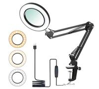10X Magnifying Glass with Light and Stand, LED Magnifying Desk Lamp with Clamp,72LEDs & 5 Color Modes Magnifier Desk Lamp,for Craft Work Reading Sewing Painting Repair Crafts-Black