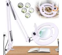 10X Magnifying Glass with Light and Stand, NUEYiO 2200 Lumens Stepless Dimming LED Magnifier Lamp, Adjustable Swing Long Arm Magnifying Light, Hands Free Craft Lamp for Projects Soldering Workbench
