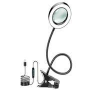 10X Magnifying Glass with Light and Timer, 2 in 1 Magnifying Desk Lamp, 3 Color Modes 10 Dimmable Brightness, Flexible Gooseneck Magnifier with Light for Craft Hobby Sewing Close Work(No Adapter)
