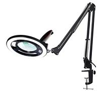 10X Magnifying Glass with Light, KIRKAS 2,200 Lumens LED Magnifying Lamp with Clamp, Stepless Dimmable Real Glass Lens Magnifier, Adjustable Arm Workbench Light for Close Work Hobby Repair - Black