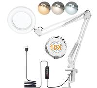 10X Magnifying Glass with Light,LED Desk Magnifier Lamp with Clamp,72 Bright LEDs & 5 Colour Modes,Dimmable Lighted Magnifying Lamp for Crafts,Reading,Sewing,Hobbies & Seniors,White