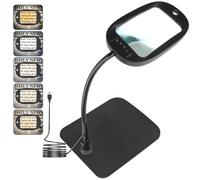 10X Magnifying Glass with Light & Stand, 45 LED 5-Color Light 4-Brightness Levels, Ultra-Bright Illuminated Magnifier for Macular Degeneration, Seniors Reading, Close Work, Coins, Jewelry