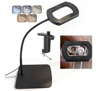 10X Magnifying Glass with Light Stand and Clamp 5 Color LED Lighted Stepless Dimmable Desk Lamp 2-in-1 Hands Free Magnifier for Seniors Reading Crafts Repair Painting Close Work