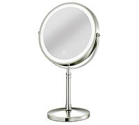 10X Magnifying Makeup Mirror with Dimmable Double Sided Round Stand for Tabletop Vanity Desk and Bathroom Counter Free Standing Metallic Mirror