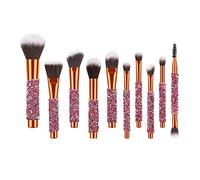 10x Makeup Brushes Set Foundation Powder Eyeshadow Eyeliner Lip Brush Tool Glow in The Dark Lipstick, Gold