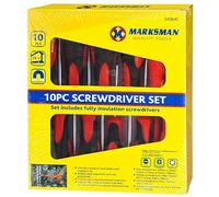 10x Marksman Fully Insulated Screwdriver Set | RED & Black | Flat | Phillips | Torx | DIY | Electrician Hand Tools | Anti-Slip Grip Handle | Assorted KIT | Workshop | Garage | Repair | UK Free P&P