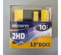 10x MEMOREX Floppy Disks 2HD 3.5" 1.44Mb Colour Diskettes with Plastic Case NEW