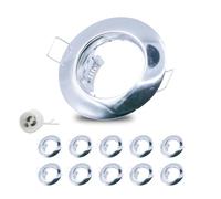 10x Modern GU10 Downlights for Ceiling, Round Chrome Metal Frame for Recessed Ceiling Lights, External Dimensions: 80mm, Cut-Out Hole Size:60-80 mm