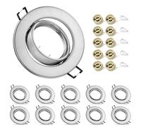 10x Modern GU10 Downlights for Ceiling, Round Matt Brushed Metal Frame for Recessed Ceiling Lights, Tilt Swivel Spotlight with Lamp Holders, Outer Diameter: 90mm, Cutout Ø65-80mm (Bulbs not Included)