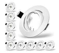 10x Modern GU10 Downlights for Ceiling, Round Matt White Metal Frame for Recessed Ceiling Lights, Tilt Swivel Spotlight - External Dimensions: 90mm, Cut-Out Hole Size:68-80 mm