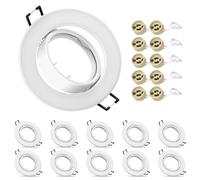 10x Modern GU10 Downlights for Ceiling, Round Matt White Metal Frame for Recessed Ceiling Lights, Tilt Swivel Spotlight with Lamp Holders, Outer Diameter: 90mm, Cutout Ø65-80mm (Bulbs not Included)
