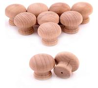 10x Natural Beech Wooden Door Knobs - 35mm Drilled Natural Cupboard/Drawer Pull Handles