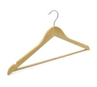 10x Natural Wooden Suit Hangers 44.5cm Wishbone Clothes Hangers with Non-Slip Trouser Bar & Shoulder Notches | Beech Wood Hangers with 360° Swivel Chrome Hook for Suits, Coats, Jackets & Dresses