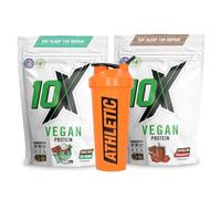 10X No Whey Stack - Vegan Protein Powder & Shaker | 20g Plant-Based Protein |Gluten & Nut Free, Lactose Free | Muscle Recovery & Weight Management |Chocolate Strawberry & Chocolate Mint