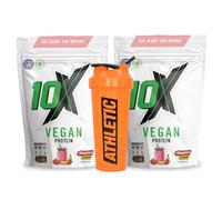 10X No Whey Stack - Vegan Protein Powder & Shaker | 20g Plant-Based Protein |Gluten & Nut Free, Lactose Free | Muscle Recovery, Lean Muscle Growth & Weight Management | 2 Strawberry Banana