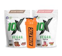 10X No Whey Stack - Vegan Protein Powder & Shaker | 20g Plant-Based Protein |Gluten & Nut Free, Lactose Free | Muscle Recovery & Weight Management |Strawberry Banana & Chocolate Strawberry