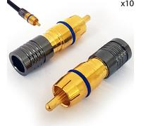 10x RCA/PHONO Quality Compression Crimp/Crimping Connectors -RG6 Coaxial Cable- Male AV Audio Plug - Video, End, Tool, TV, Amp, Outdoor