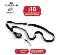 Durable Badge Reel with Black Lanyard - Pack of 10 - Perfect for Securely Holding Name Badges, Security Passes, Key Fobs, etc.