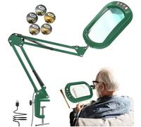 10X Square Magnifying Glass with Light and Clamp, Real Glass LED Lighted Magnifier and Stand, 5 Color Modes Stepless Dimmable, Hands-Free Desk Lamp with Clamp for Reading Craft Hobby Close Work -Green