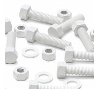 10x White PP Hex Head M12 x 50 mm Plastic Bolts, Nuts & Washers, Anti-Corrosion, Chemical Resistant