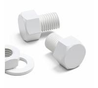 10x White PP Hex Head M16 x 20 mm Plastic Bolts, Nuts & Washers, Anti-Corrosion, Chemical Resistant