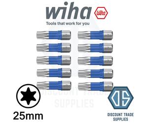 10x Wiha 41607 TORX T25 25mm T Bit Set - Pack of 5, 25mm Long Impact Driver