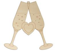 10x Wooden Champagne Glasses Clinking Craft Shape 3mm Ply Wedding Occasions(12 x 12cm,No Hole)