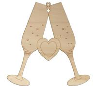 10x Wooden Champagne Glasses Clinking Craft Shape 3mm Ply Wedding Occasions(18 x 18cm,Hole Top Centre)