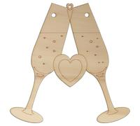 10x Wooden Champagne Glasses Clinking Craft Shape 3mm Ply Wedding Occasions(6 x 6cm,2 Holes Top Corners)