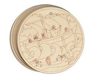 10x Wooden Jesus Calms Storm Disk Craft Shape 3mm Ply Bible Stories Christian(4 x 4cm,Hole Top Centre)