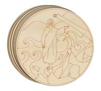 10x Wooden Jesus Walks on Water Disk Craft Shape 3mm Ply Bible Stories Christian(6 x 6cm,Hole Top Centre)