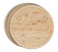 10x Wooden Noahs Ark and Flood Christian Image Disks Craft Shape 3mm Ply(4 x 4cm,Hole Top Centre)