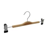 10x Wooden Trouser & Skirt Hangers 32cm with Adjustable Clips, 360° Swivel Chrome Hook | Space Saving Hangers for Pants, Skirts, Dresses, Blouses