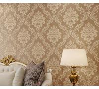 10X0.53M 3D 7 Colors Shiny Crystals European Gold Damask Flock Textured Non-Woven Wallpaper Roll for Bedroom Livingroom 1.73' W x 32.8' L=5.3㎡ (57sq.ft) (Chocolate)