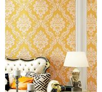 10X0.53M 3D 7 Colors Shiny Crystals European Gold Damask Flock Textured Non-Woven Wallpaper Roll for Bedroom Livingroom 1.73' W x 32.8' L=5.3㎡ (57sq.ft) (Gold)