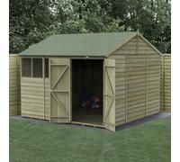 10' x 10' Forest 4Life 25yr Guarantee Overlap Pressure Treated Double Door Reverse Apex Wooden Shed - 4 Windows (3.21m x 3.01m)